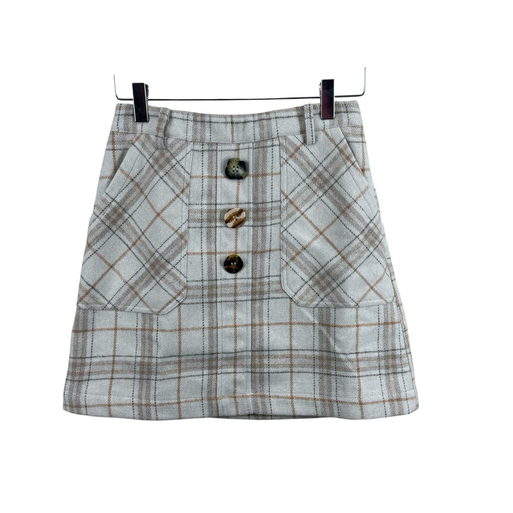 JOA Los Angeles Plaid Midi Wool‎ Blend Pencil Skirt Buttons Extra Small NWT